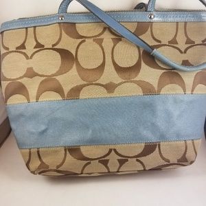 Coach Signature Blue Stripe Medium Shoulder Bag